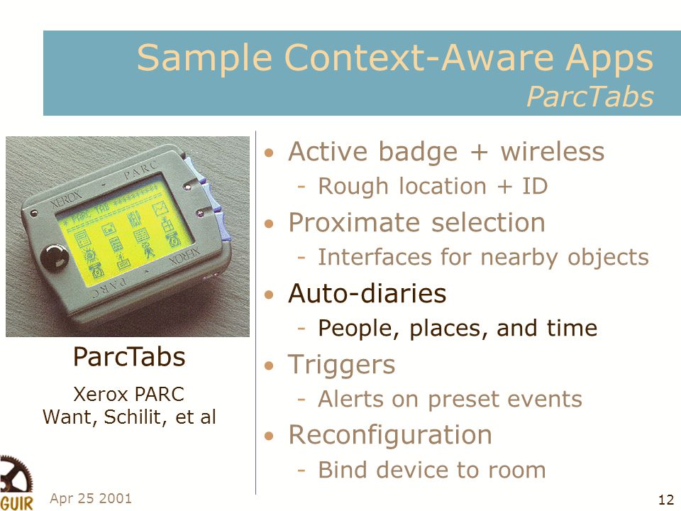 Sample Context-Aware Apps ParcTabs
