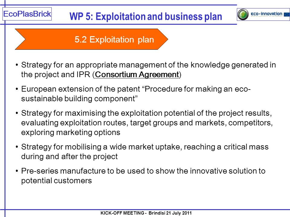 WP 5: Exploitation and business plan