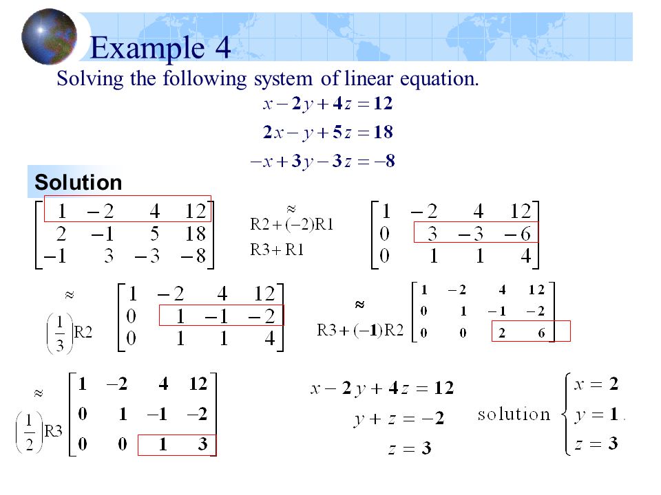 Example 4 Solving the following system of linear equation. Solution