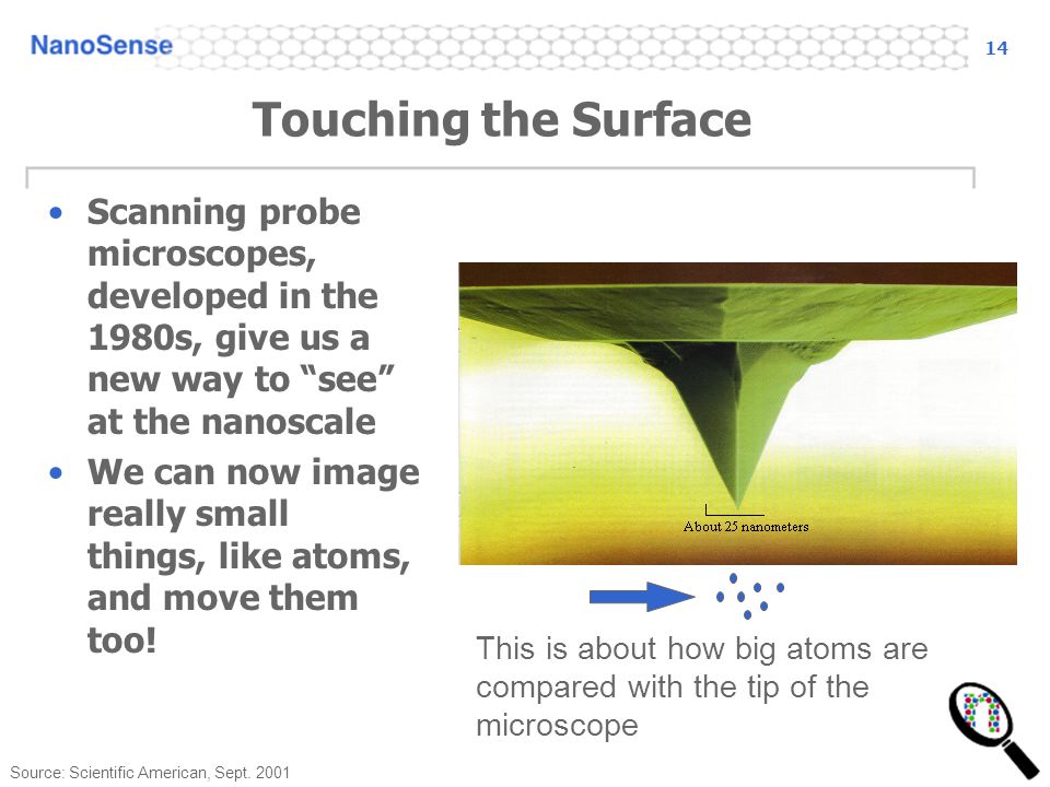 14 Touching the Surface. Scanning probe microscopes, developed in the 1980s, give us a new way to see at the nanoscale.