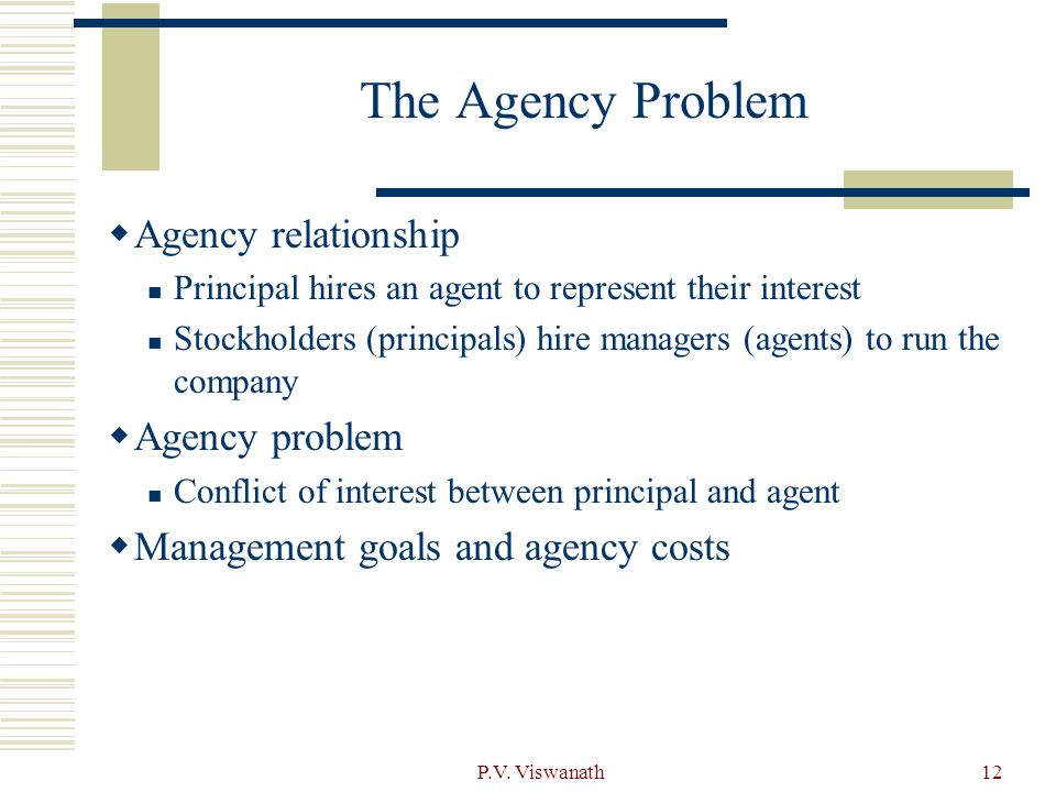 The Agency Problem Agency relationship Agency problem