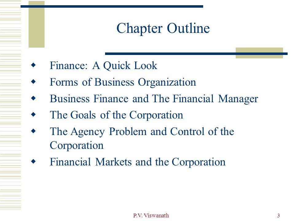 Chapter Outline Finance: A Quick Look Forms of Business Organization