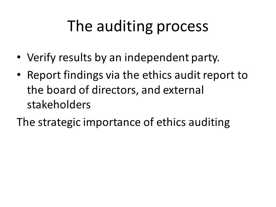 The auditing process Verify results by an independent party.