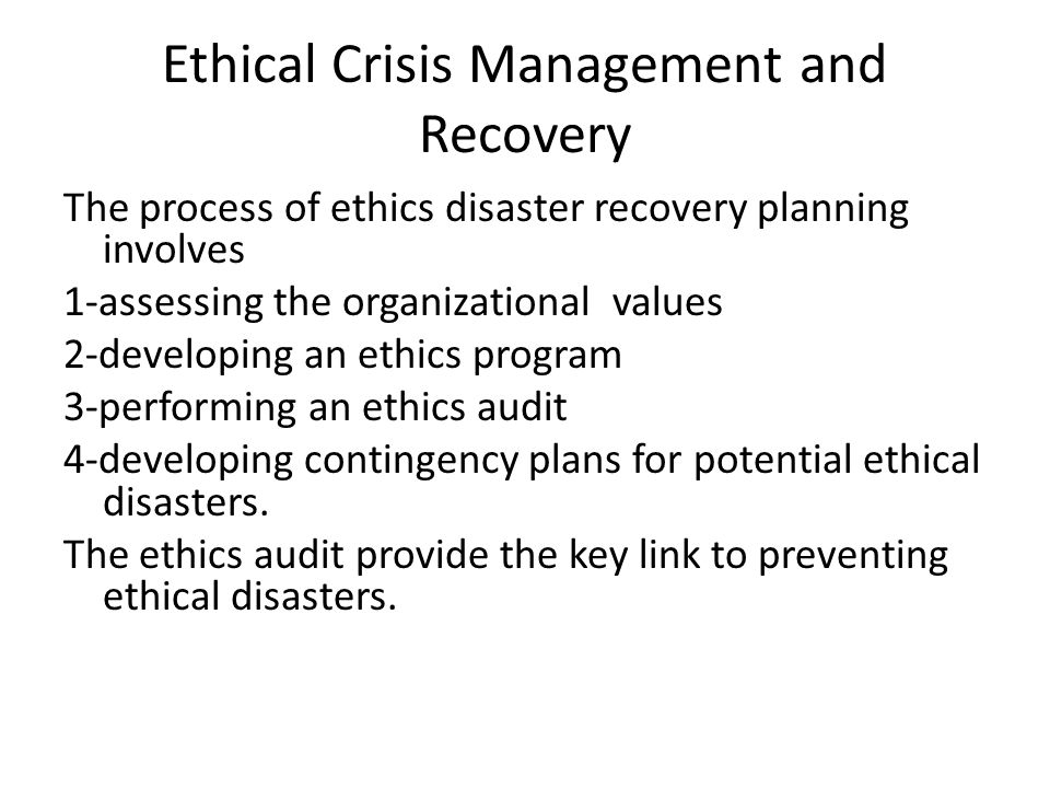 Ethical Crisis Management and Recovery