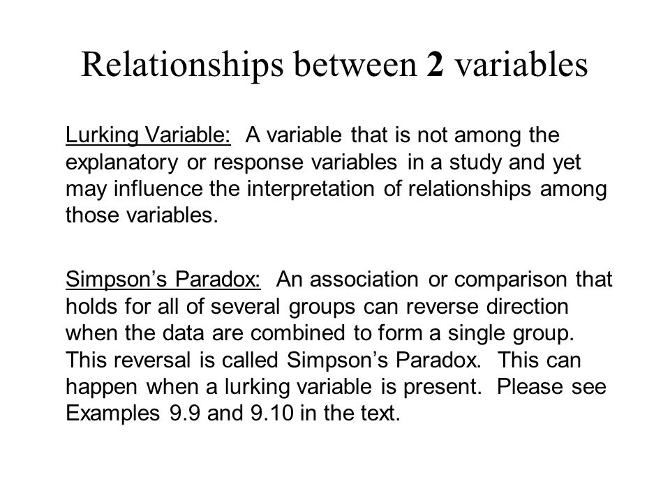 Relationships between 2 variables
