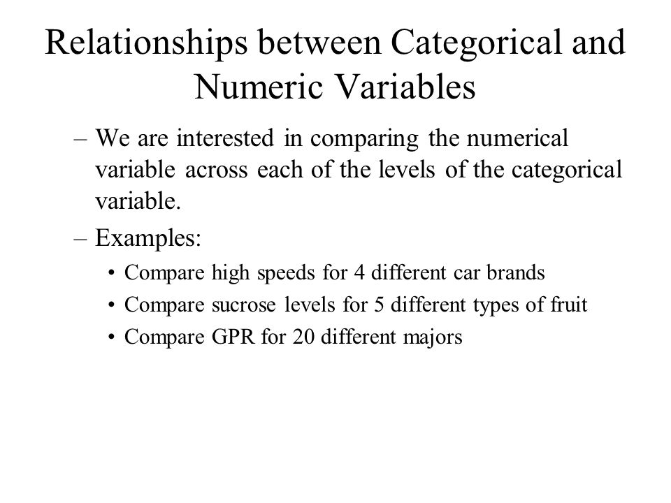 Relationships between Categorical and Numeric Variables
