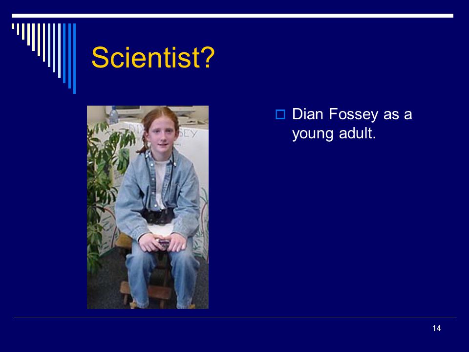 Scientist Dian Fossey as a young adult.