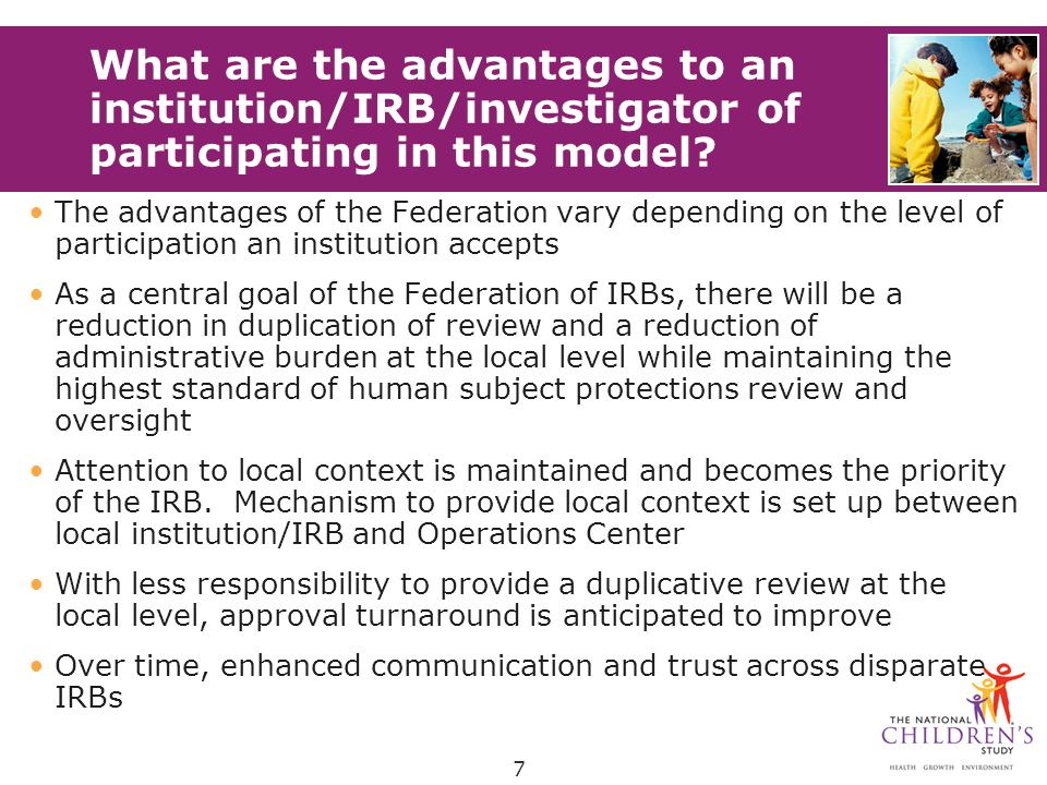 What are the advantages to an institution/IRB/investigator of participating in this model