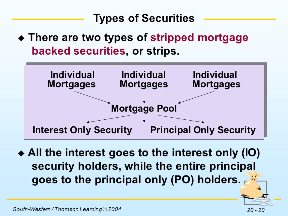 There are two types of stripped mortgage backed securities, or strips.