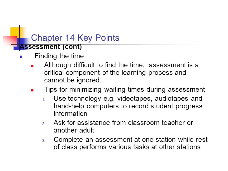 Chapter 14 Key Points Assessment (cont) Finding the time