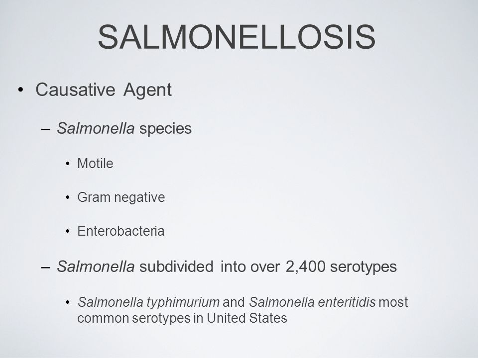 SALMONELLOSIS Causative Agent Salmonella species