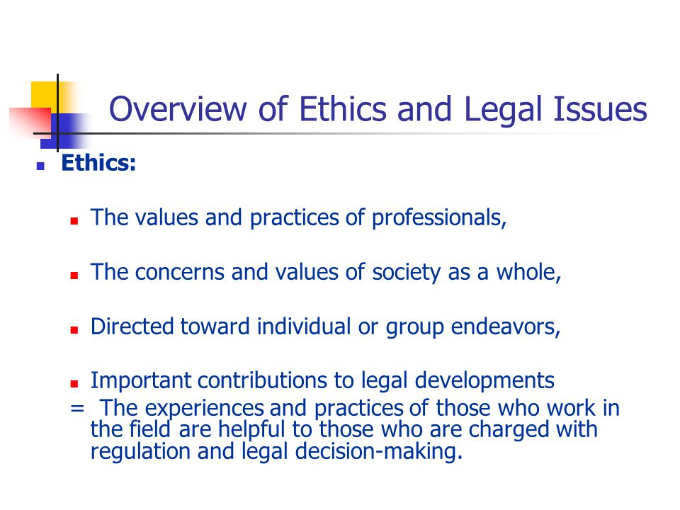 Overview of Ethics and Legal Issues