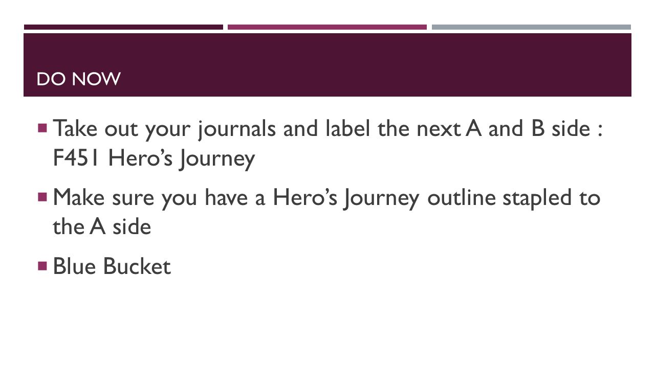 Make sure you have a Hero’s Journey outline stapled to the A side