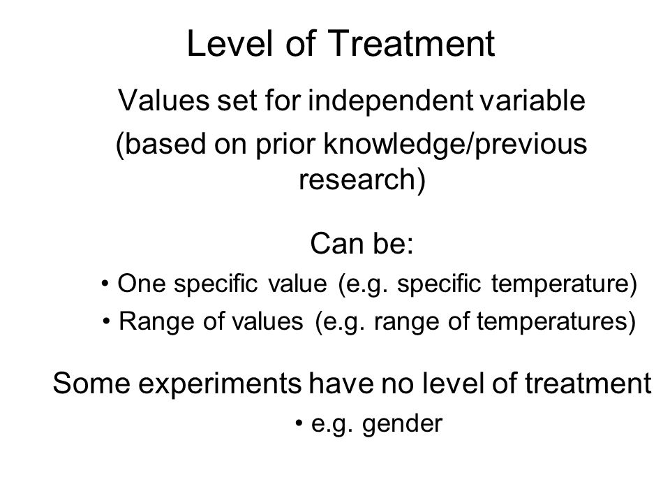 Level of Treatment Values set for independent variable