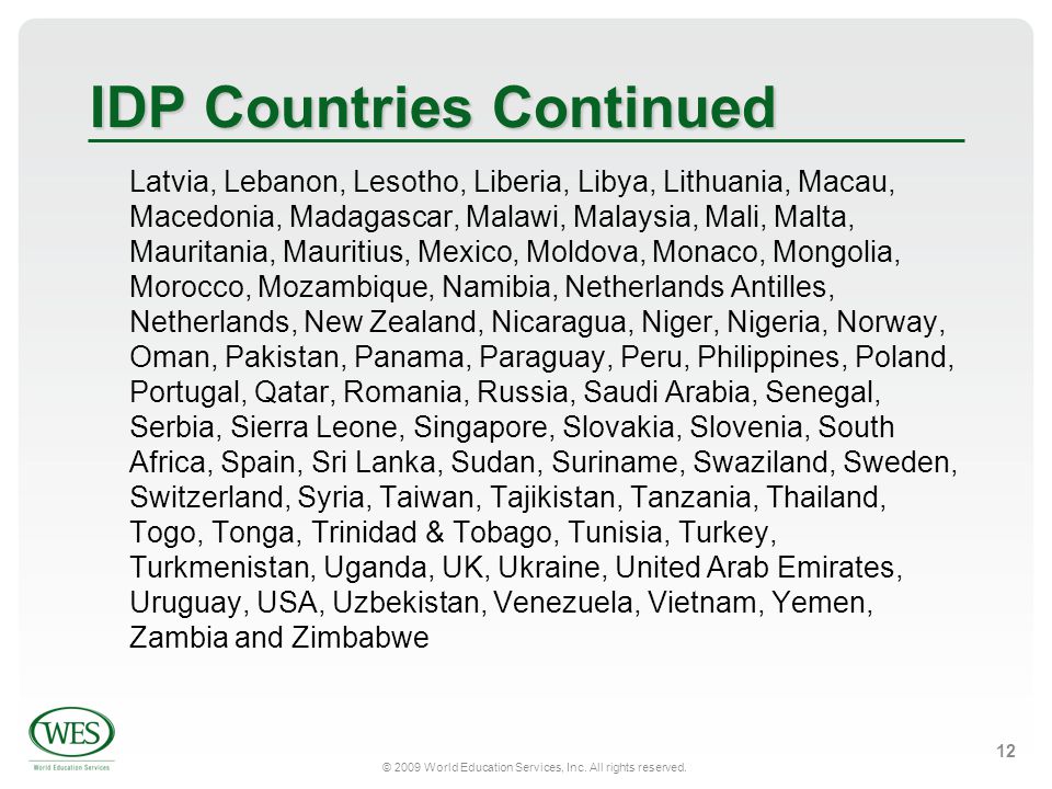IDP Countries Continued