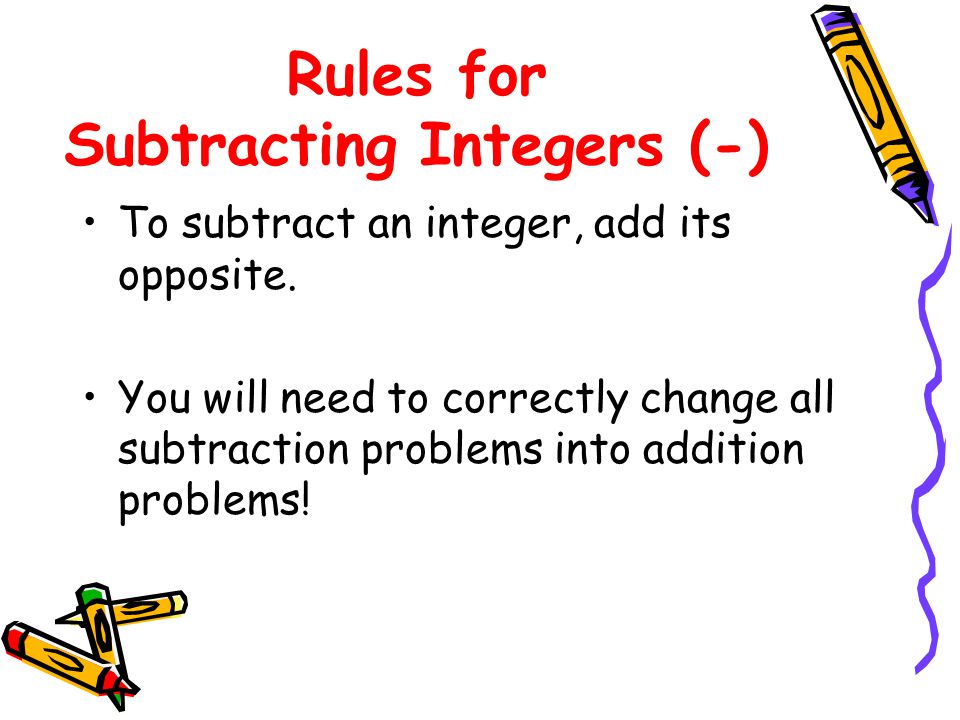 Rules for Subtracting Integers (-)