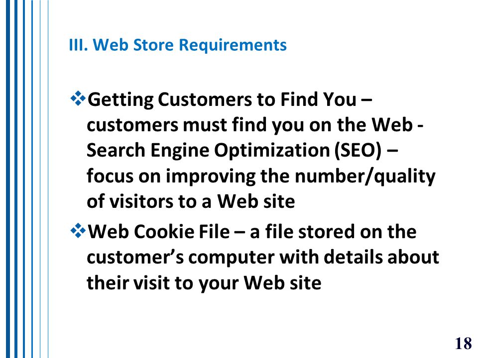 III. Web Store Requirements