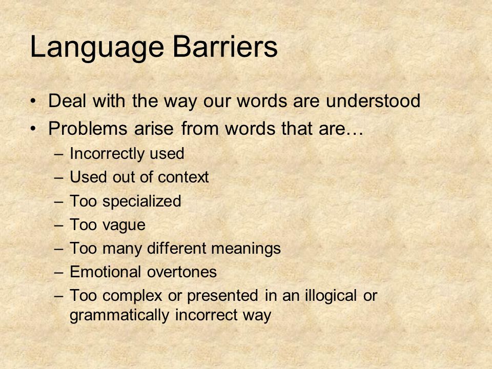 Language Barriers Deal with the way our words are understood