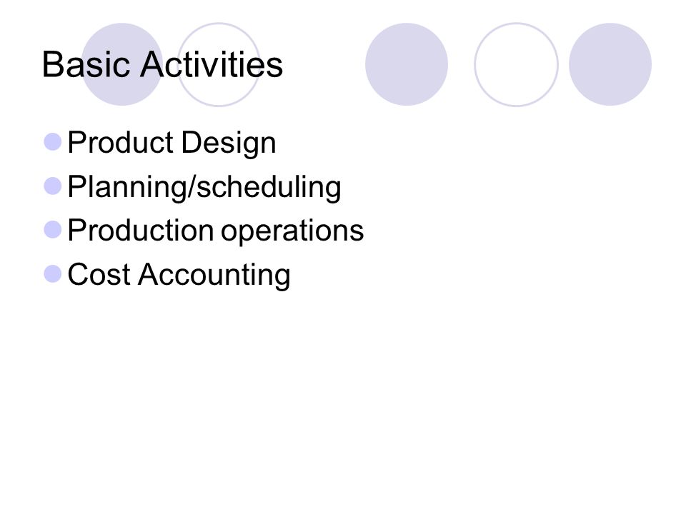 Basic Activities Product Design Planning/scheduling
