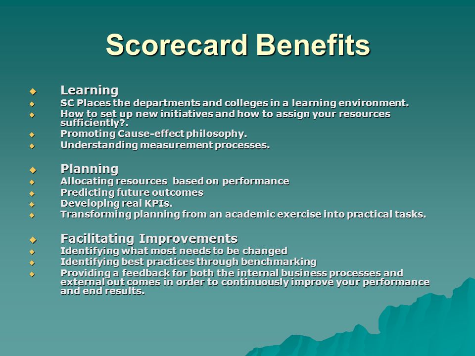 Scorecard Benefits Learning Planning Facilitating Improvements