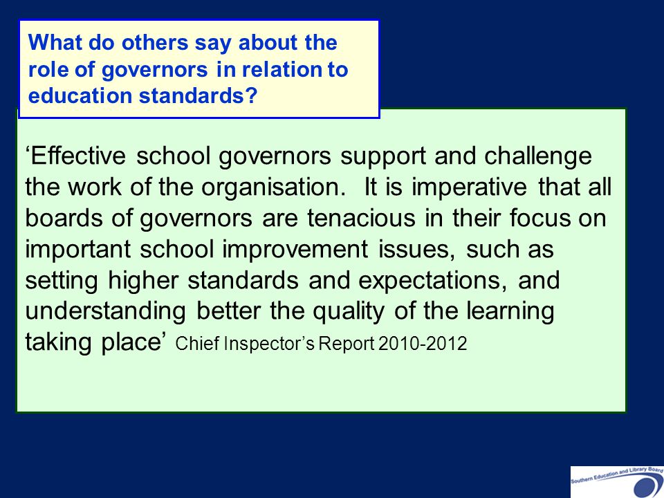What do others say about the role of governors in relation to education standards