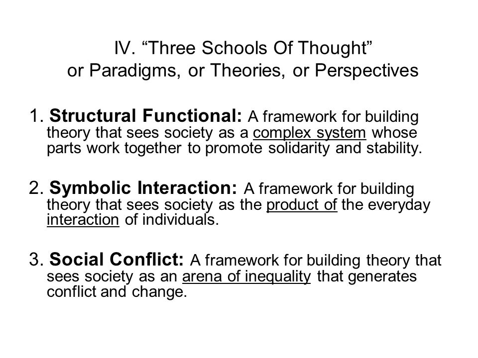 IV. Three Schools Of Thought or Paradigms, or Theories, or Perspectives