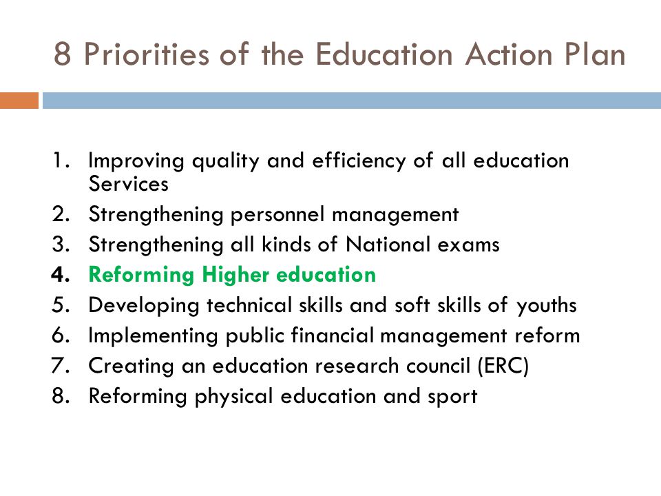 8 Priorities of the Education Action Plan