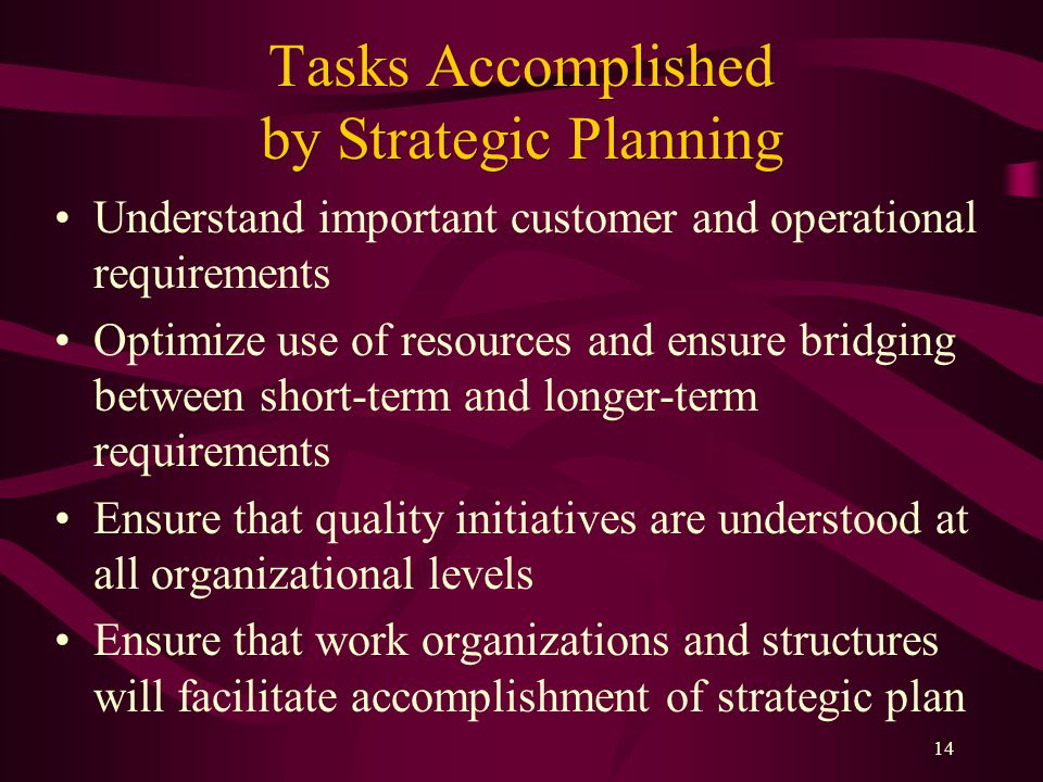 Tasks Accomplished by Strategic Planning