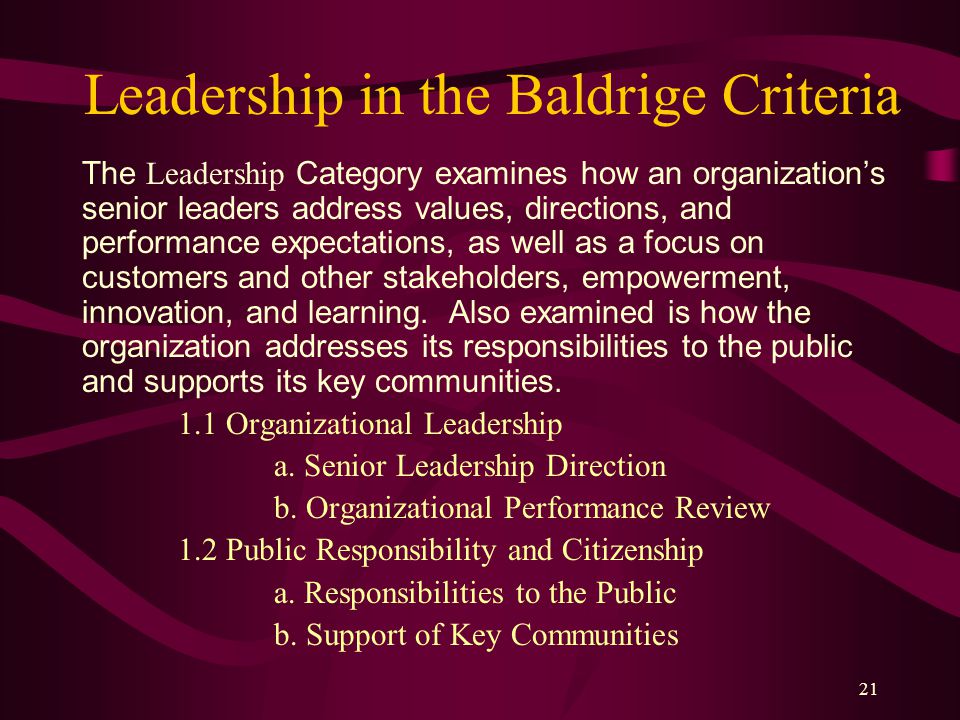 Leadership in the Baldrige Criteria