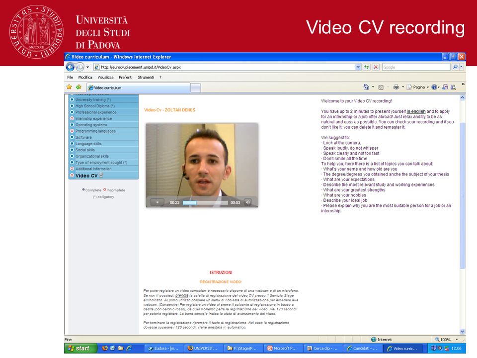 Video CV recording