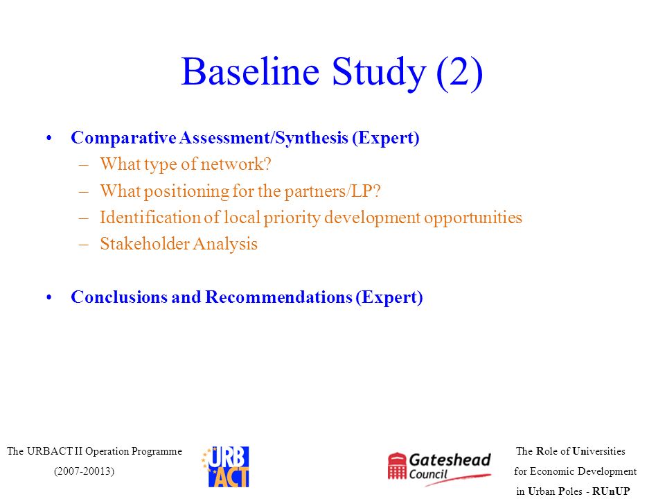 Baseline Study (2) Comparative Assessment/Synthesis (Expert)