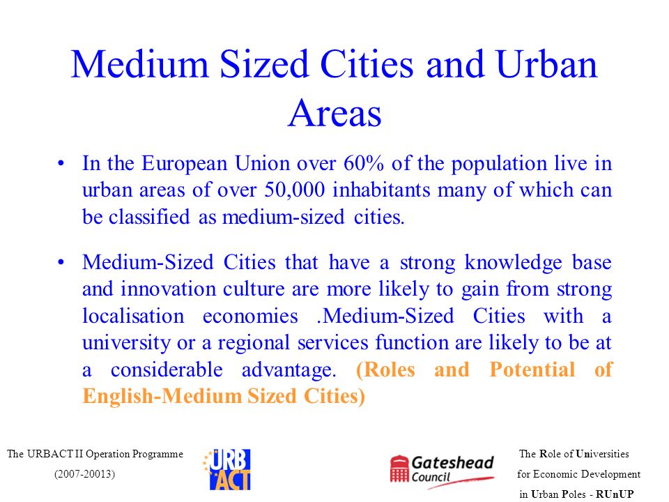 Medium Sized Cities and Urban Areas