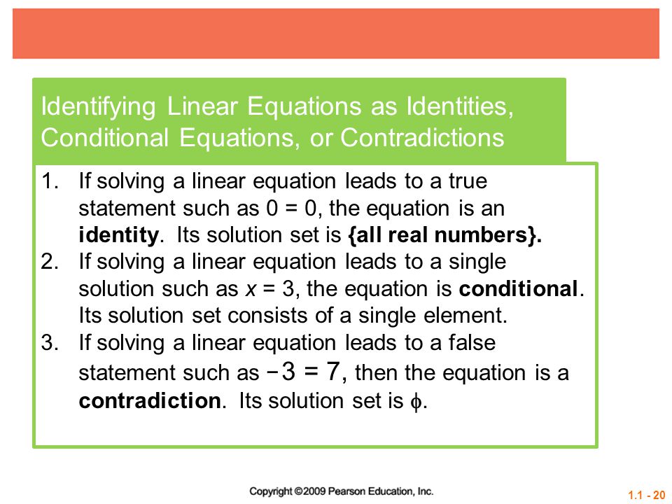 Identifying Linear Equations as Identities, Conditional Equations, or Contradictions