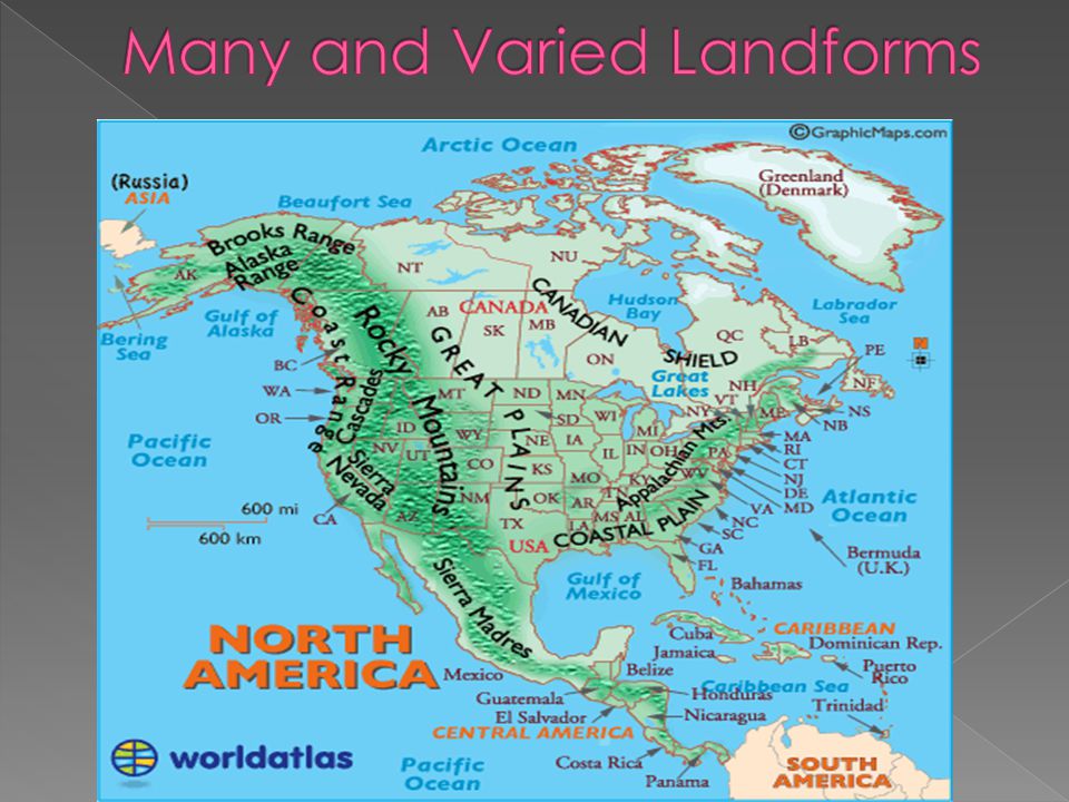 North America Landforms Map Physical Geography Of The United States And Canada: A Land Of Contrasts North  America's Vast Land And Varied Landscape And Abundant Resources Have  Attracted. - Ppt Video Online Download