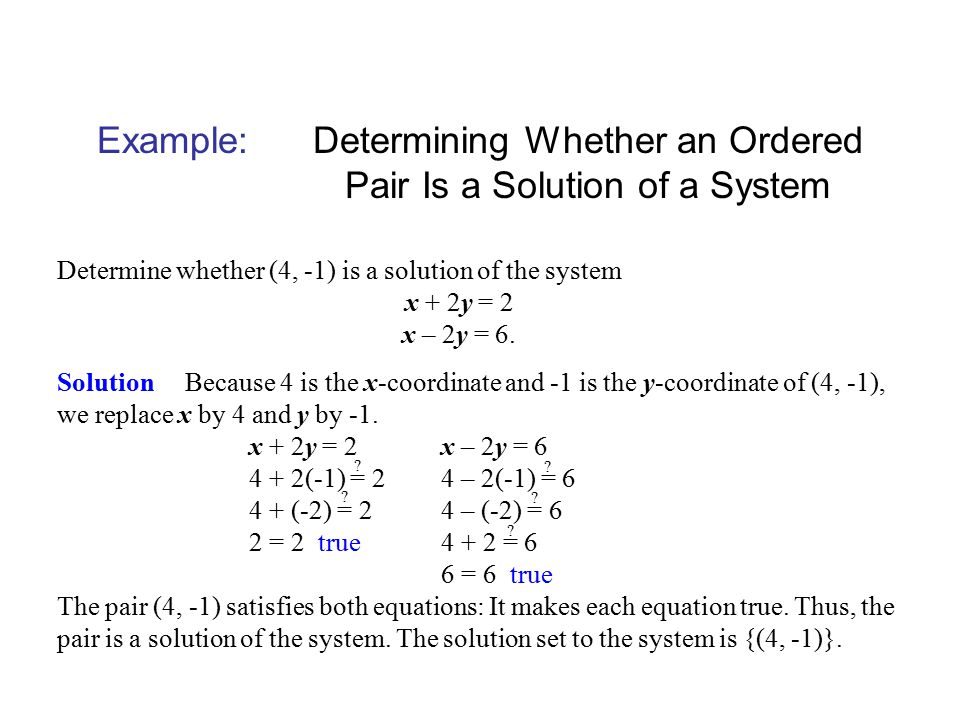 Example: Determining Whether an Ordered Pair Is a Solution of a System