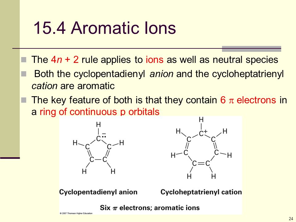 Both the cyclopentadienyl anion and the cycloheptatrienyl cation are aromat...