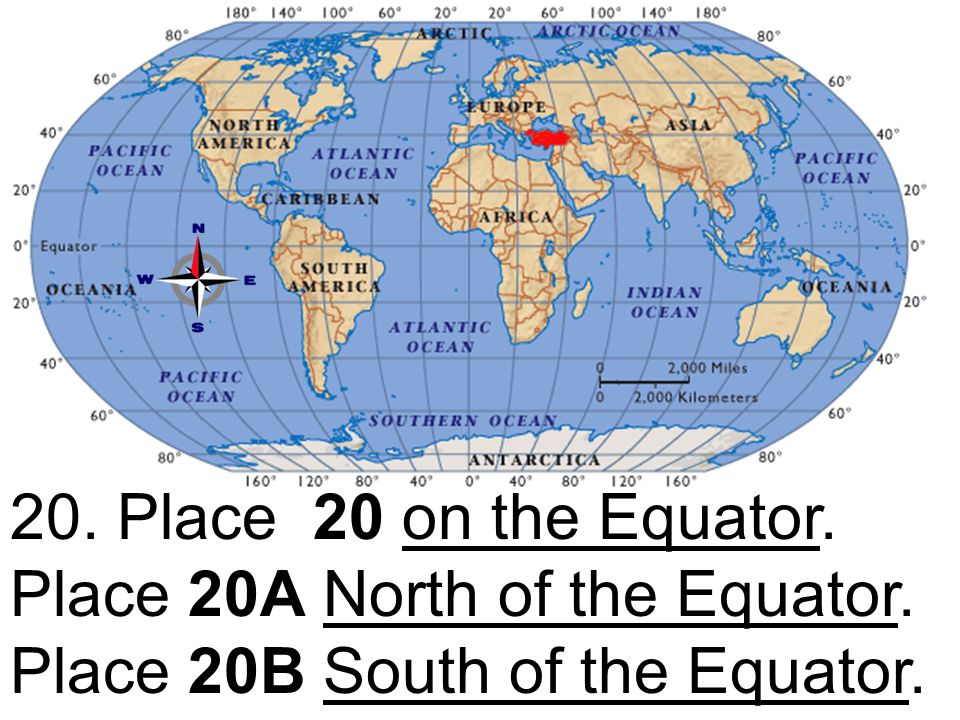 20. Place 20 on the Equator. Place 20A North of the Equator. Place 20B South of the Equator.