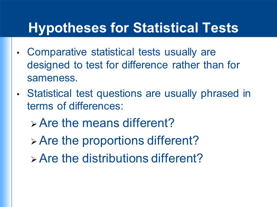 Hypotheses for Statistical Tests