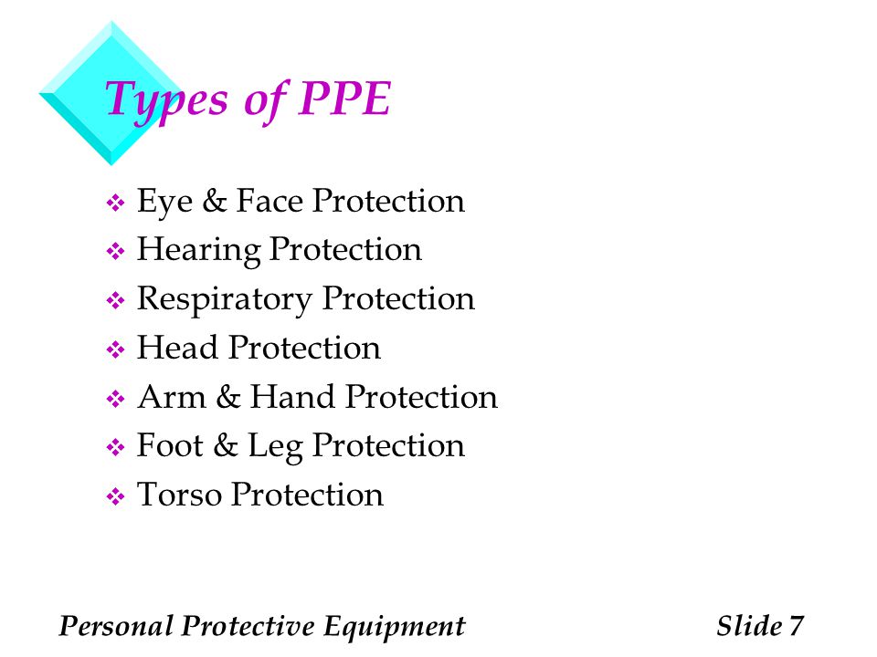 Types of PPE Eye & Face Protection Hearing Protection