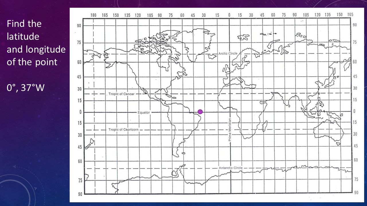 Find the latitude and longitude of the point 0°, 37°W