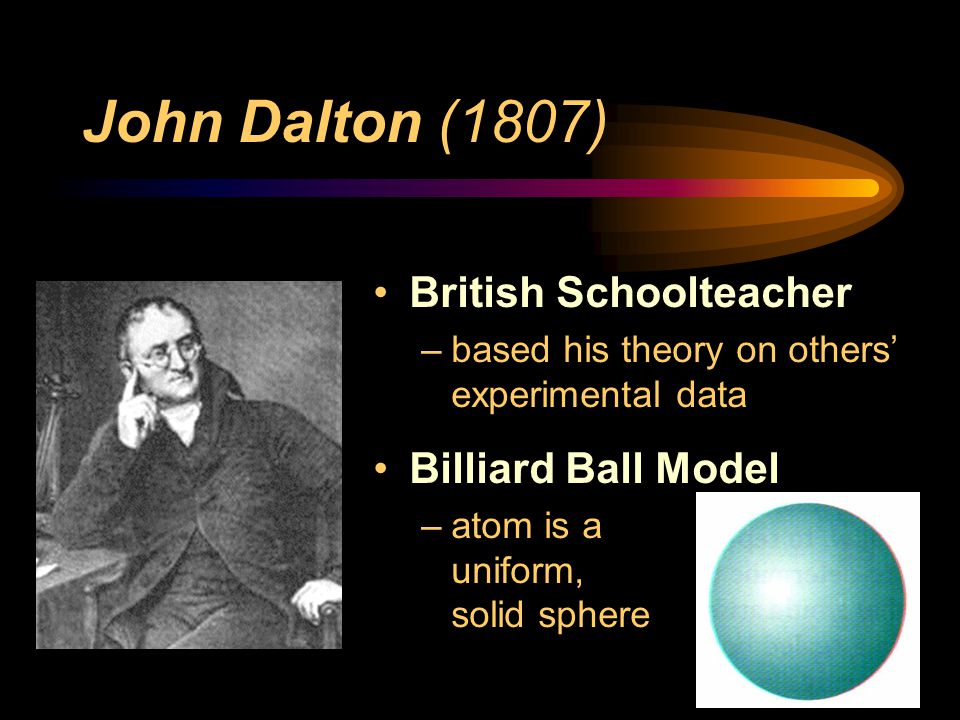 John Dalton (1807) British Schoolteacher Billiard Ball Model