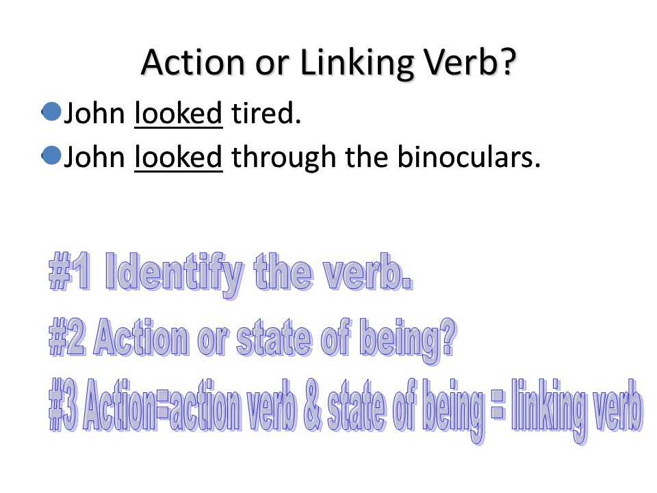 Action or Linking Verb John looked tired.