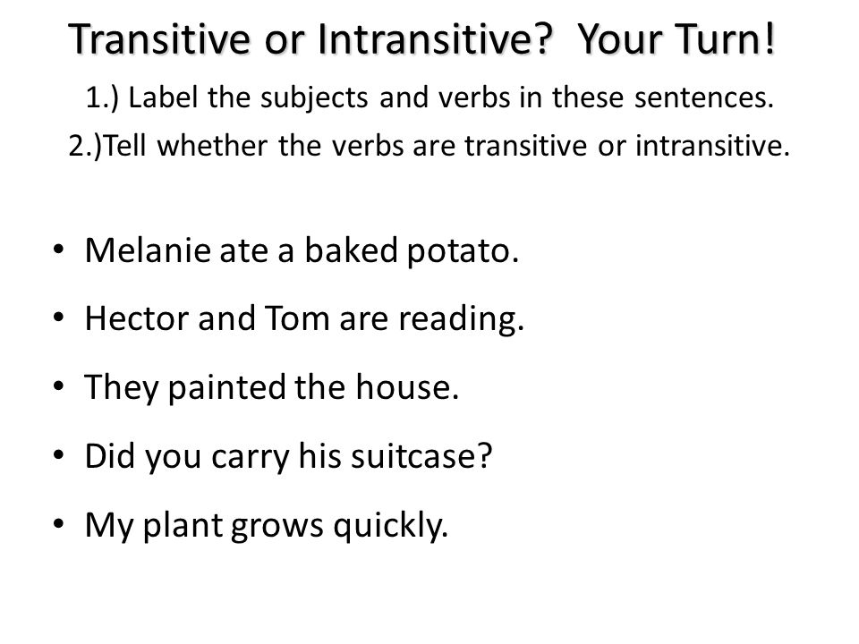 Transitive or Intransitive Your Turn!