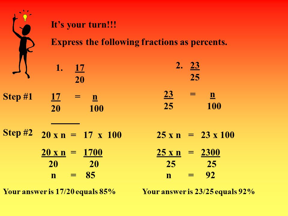 Express the following fractions as percents.