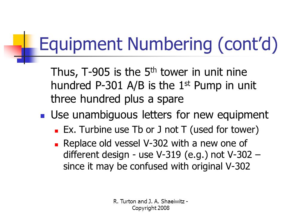 Equipment Numbering (cont’d)