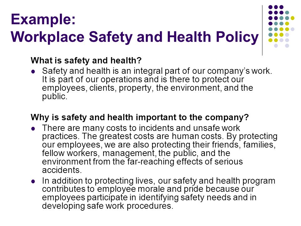 Policies workplace safety The Importance