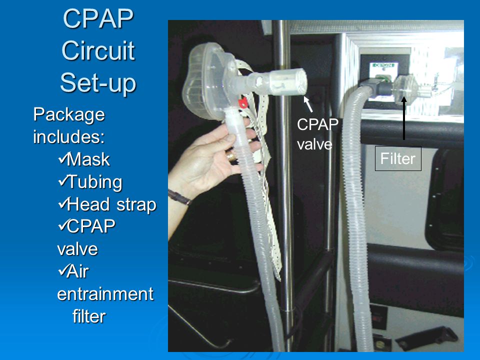 CPAP Circuit Set-up Package includes: Mask Tubing Head strap
