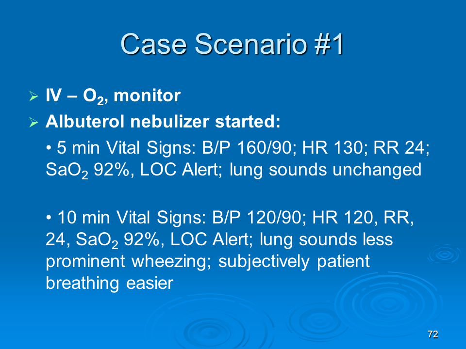 Case Scenario #1 IV – O2, monitor Albuterol nebulizer started: