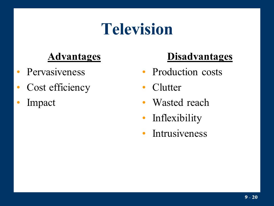 Television Advantages Pervasiveness Cost efficiency Impact
