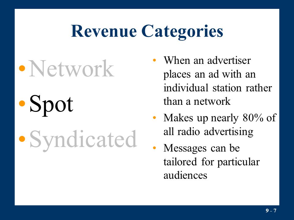 Network Spot Syndicated Revenue Categories